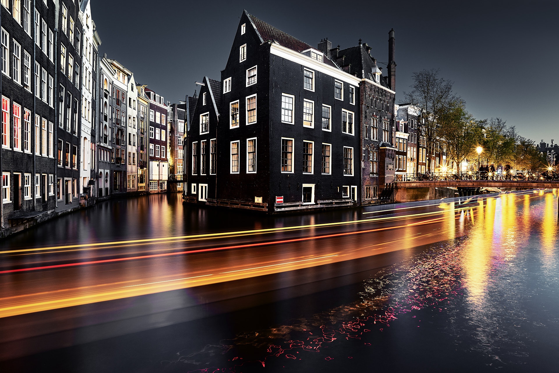 422663 завантажити шпалери створено людиною, амстердам, будівля, канал, місто, будинок, нідерланди, ніч, проміжок часу, міста - заставки і картинки безкоштовно