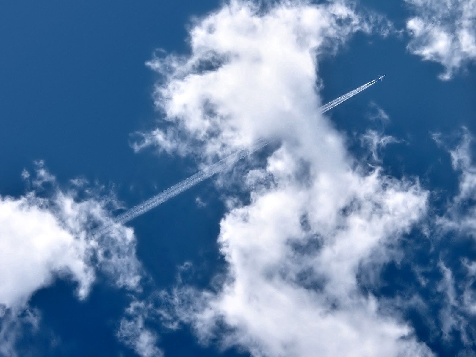 plane, nature, sky, clouds, blue, airplane, track, trace