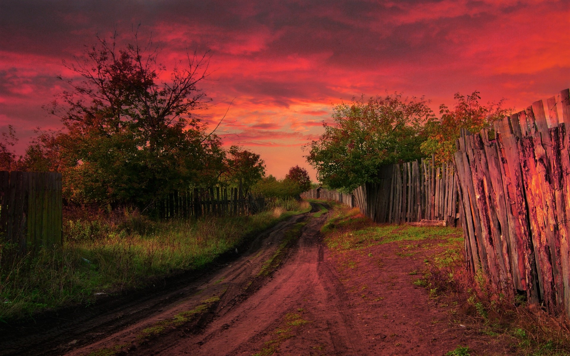 осенний закат в деревне фото