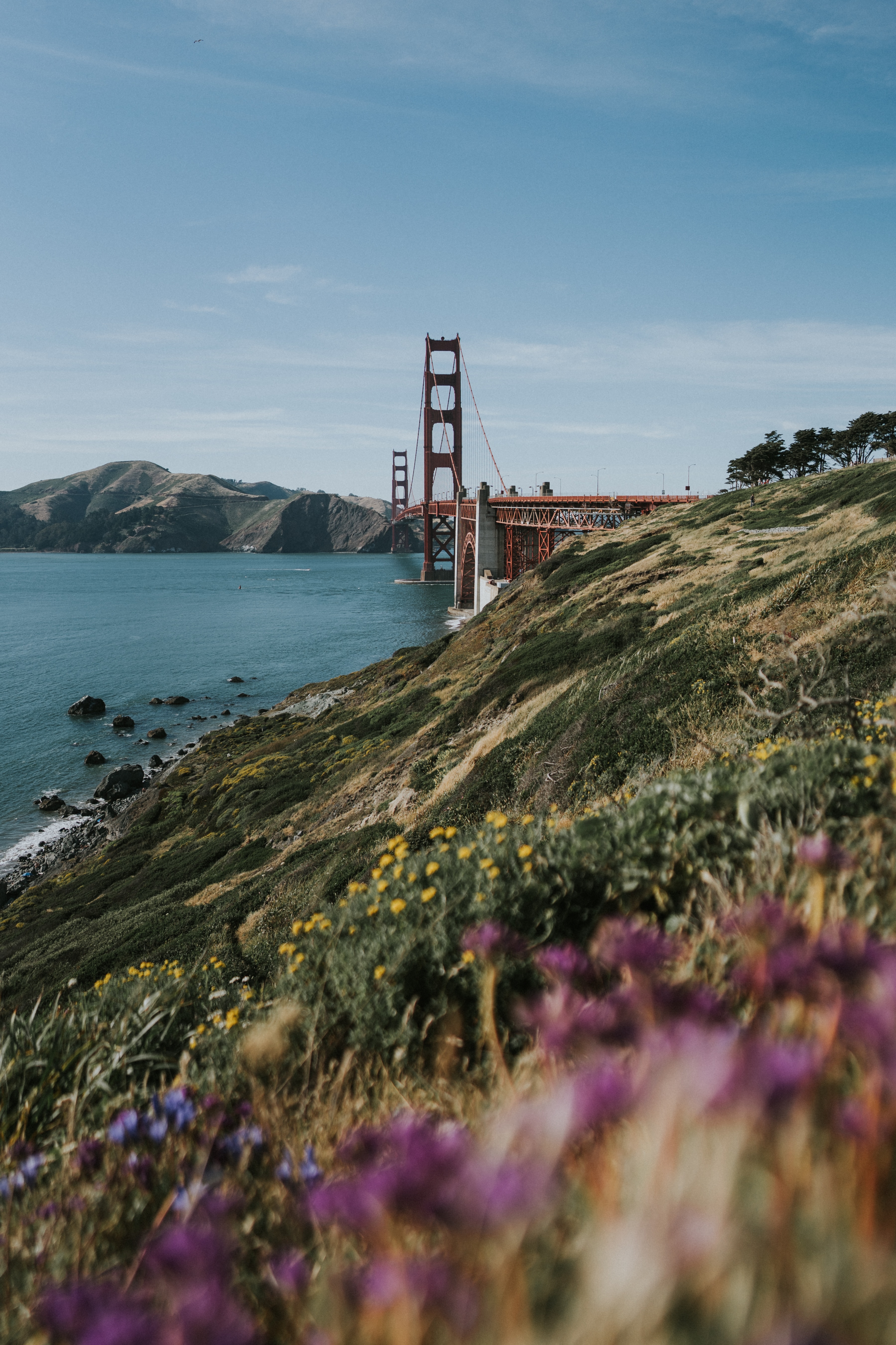 Скачати мобільні шпалери Узбережжя, Пагорби, Сан Франциско, Міст, Міста, Берег, Вода безкоштовно.